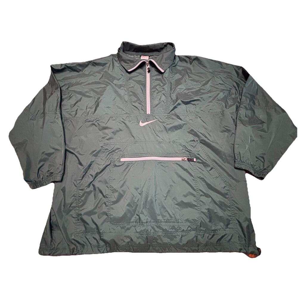 Vintage Nike Jacket Mens 2XL Green Half Zip Pullover Windbreaker Air Swoosh 90s
